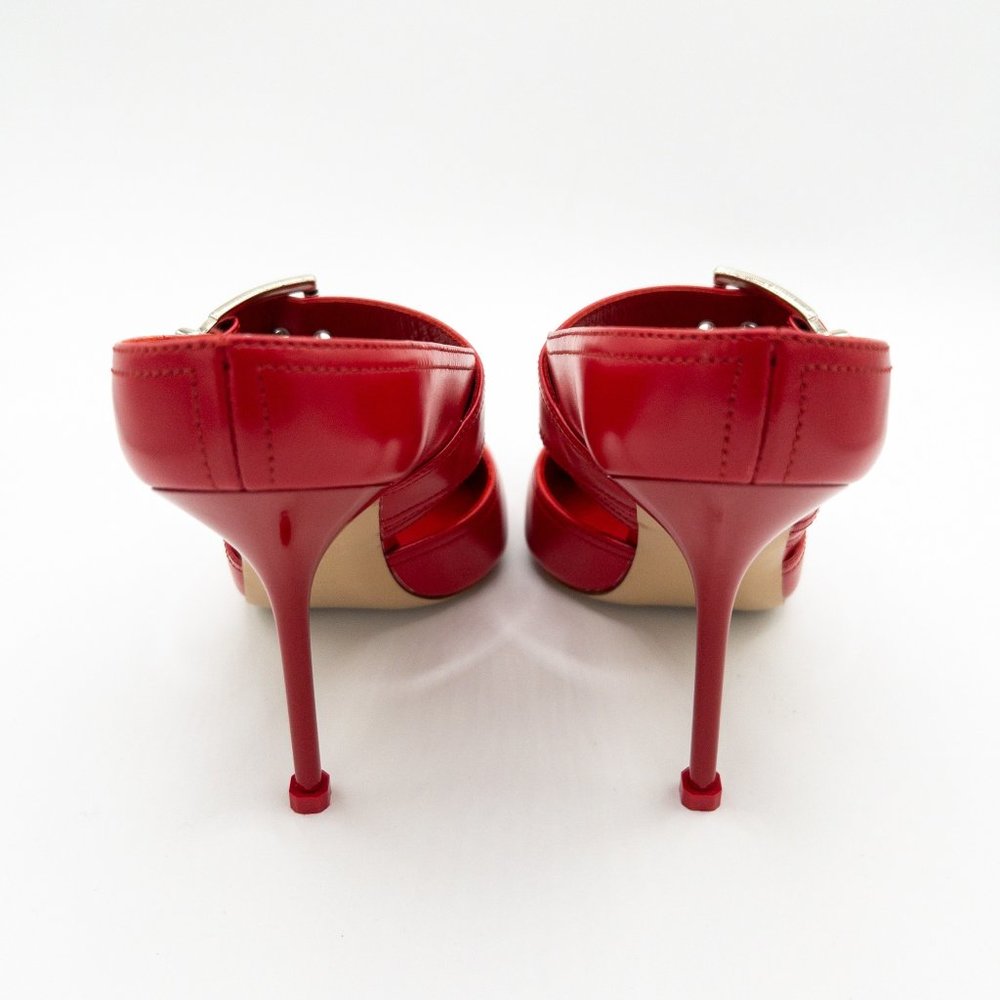 Alexander McQueen Red Leather Buckle Point-Toe Mules (New without box) - Picture 3 of 8